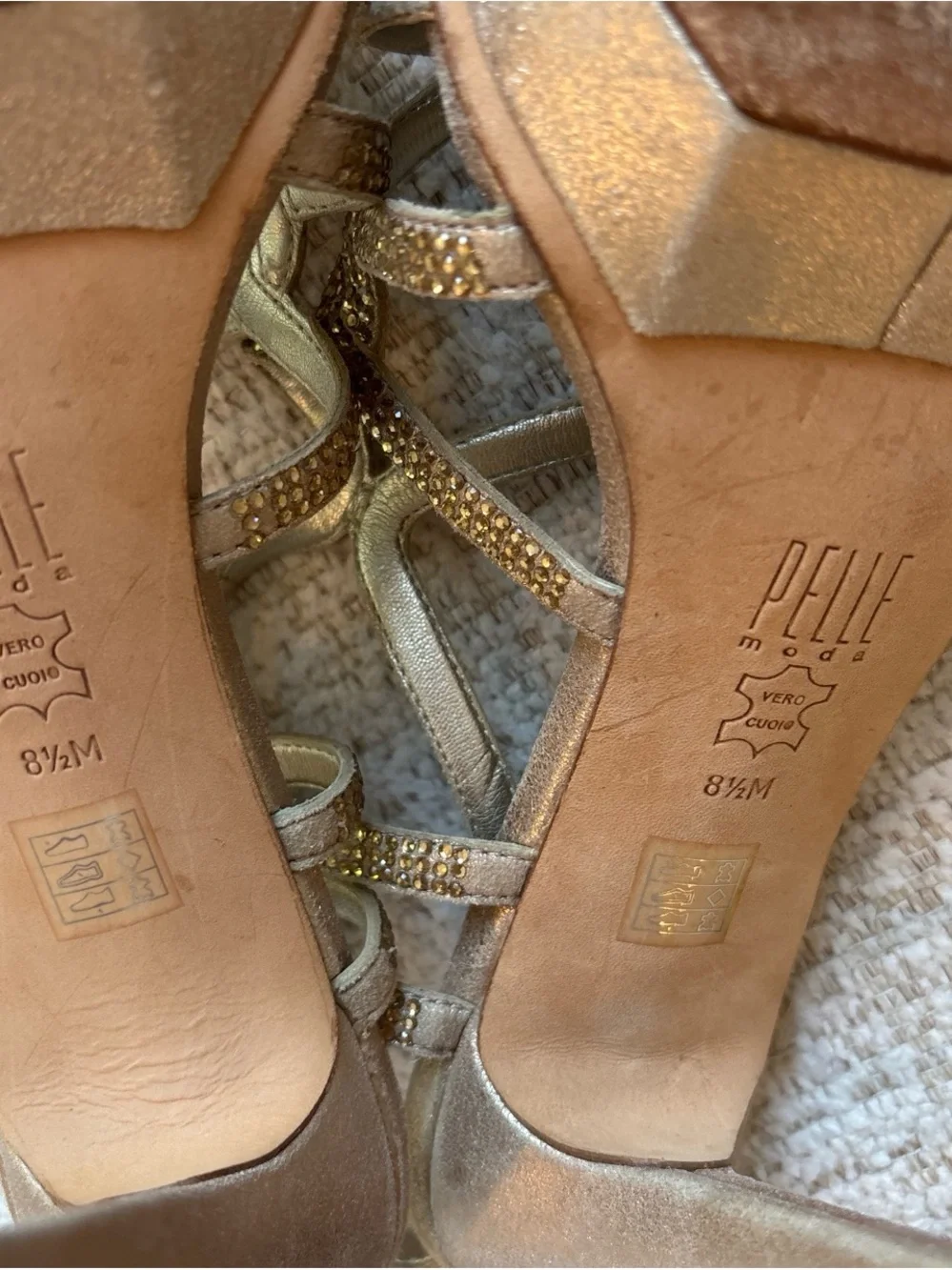 Pella Mode Gold Crystal-Strap Stiletto Sandals
